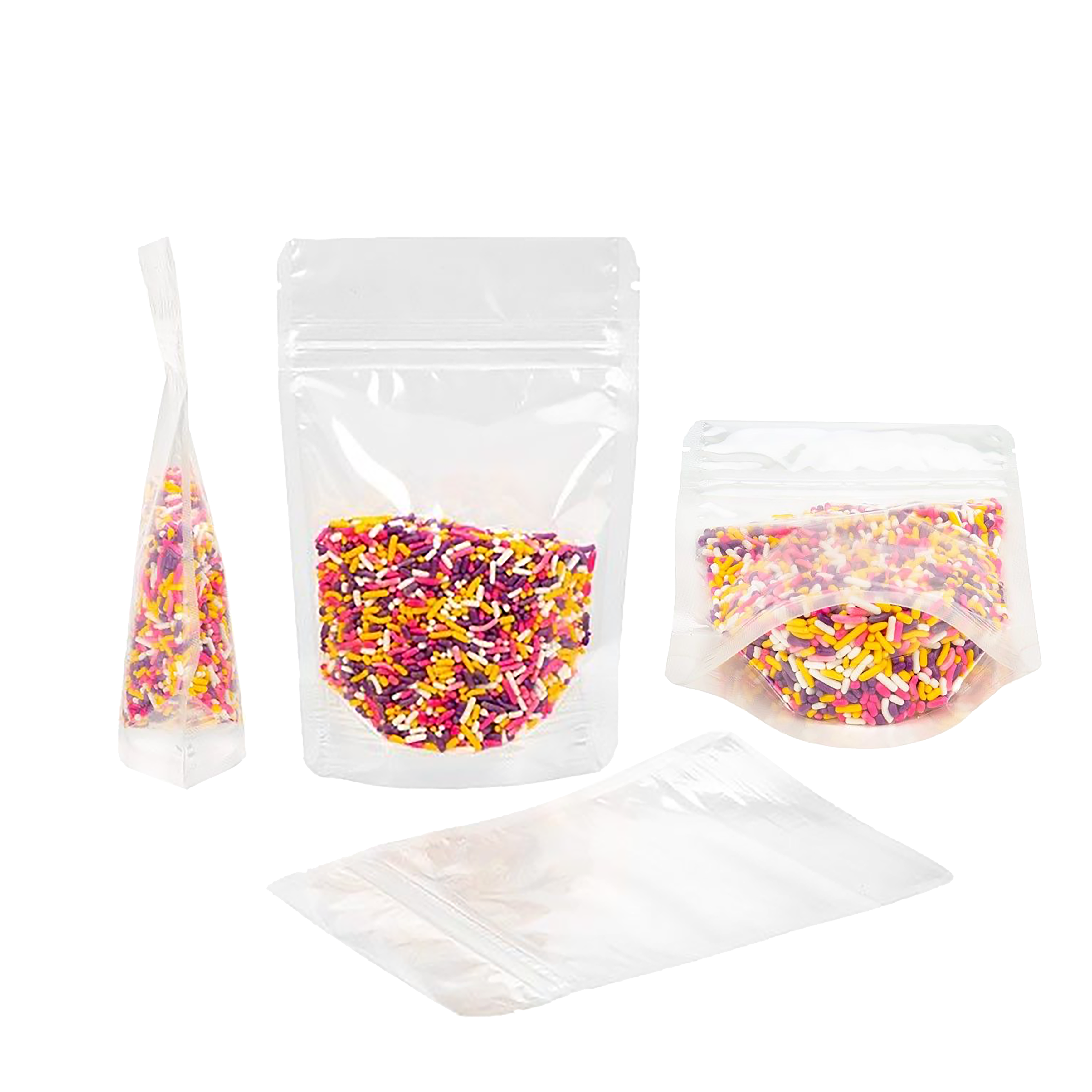 All Clear Stand Up Pouches with Zipper - Food-Safe Zipper Bags