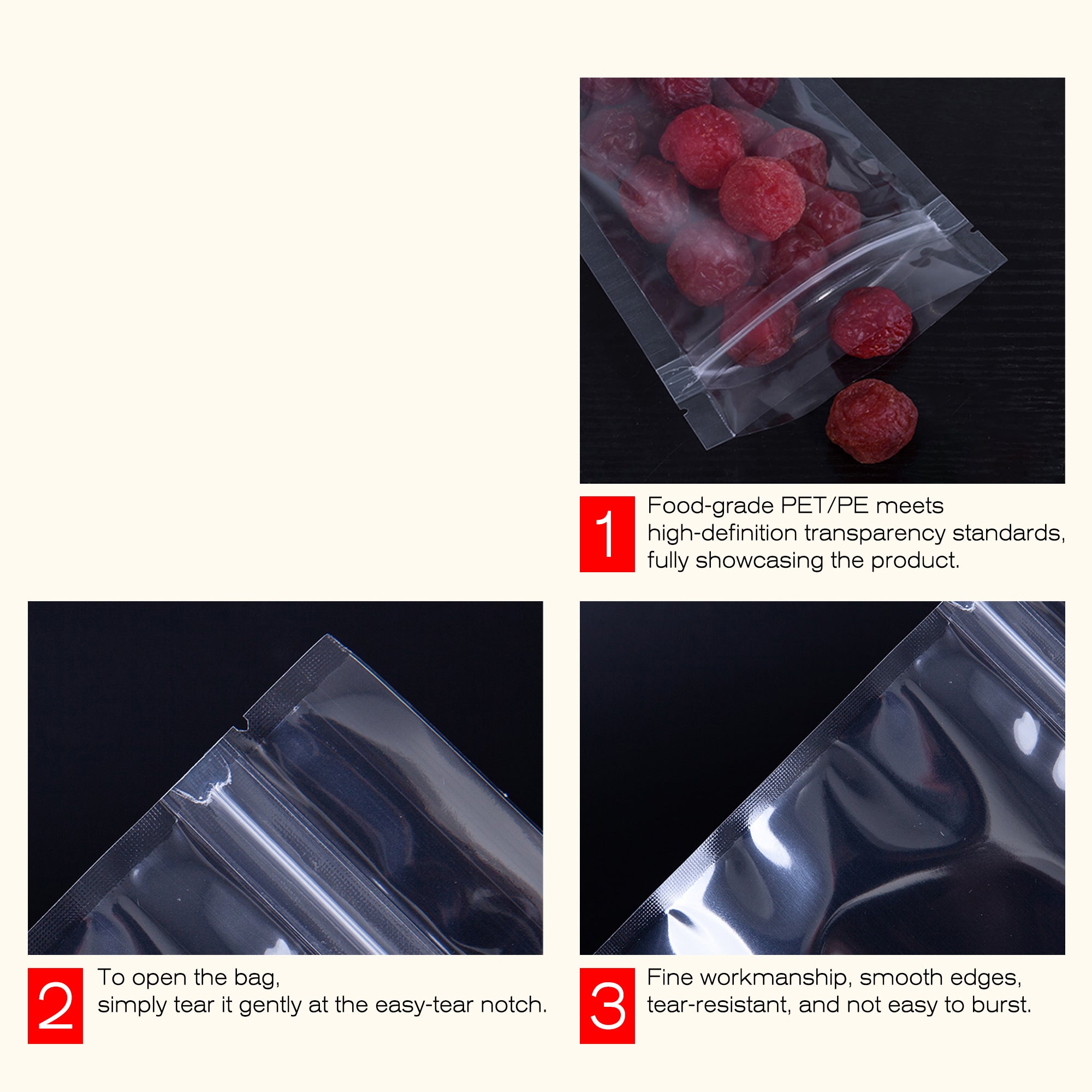 All Clear 3 Side Seal Pouches, Flat Pouch Bags, Various Sizes, with Zipper (1000pcs)