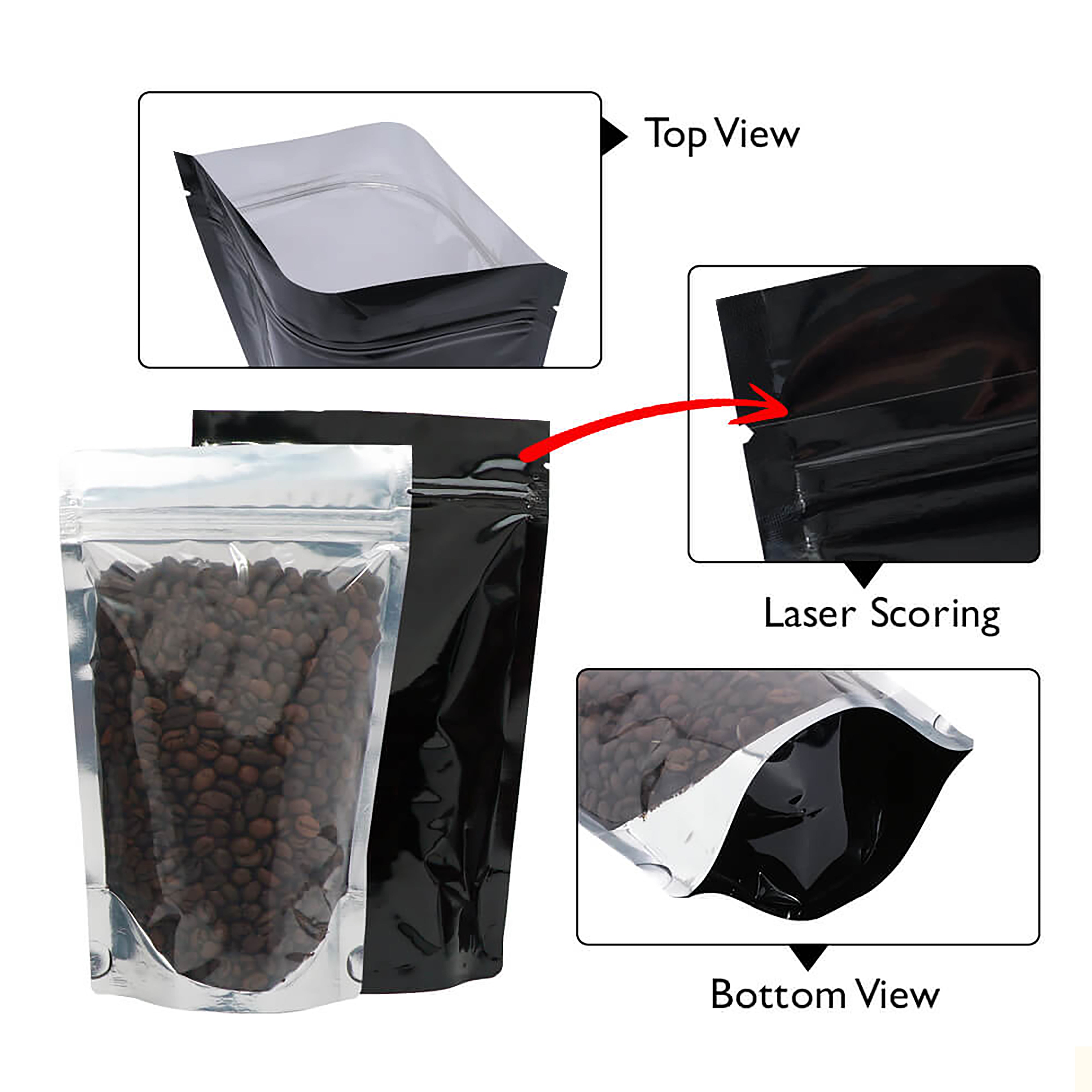 Clear/Black Foil Lined Stand Up Pouches with Zipper - Premium Packaging