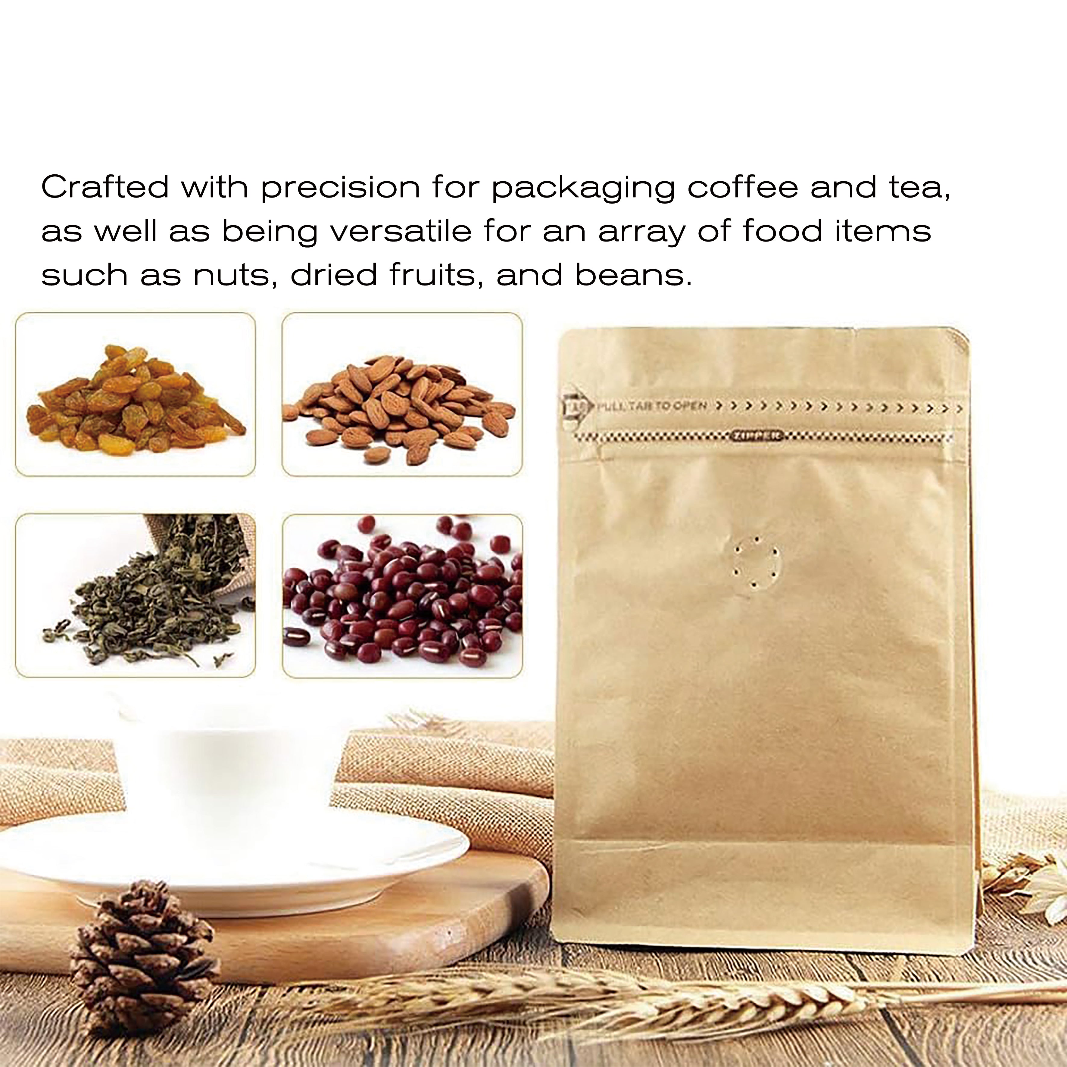 1KG Kraft Coffee Box Bottom Bags with Valve, Pull-Tab Zipper, and Foil Lining - Airtight Packaging