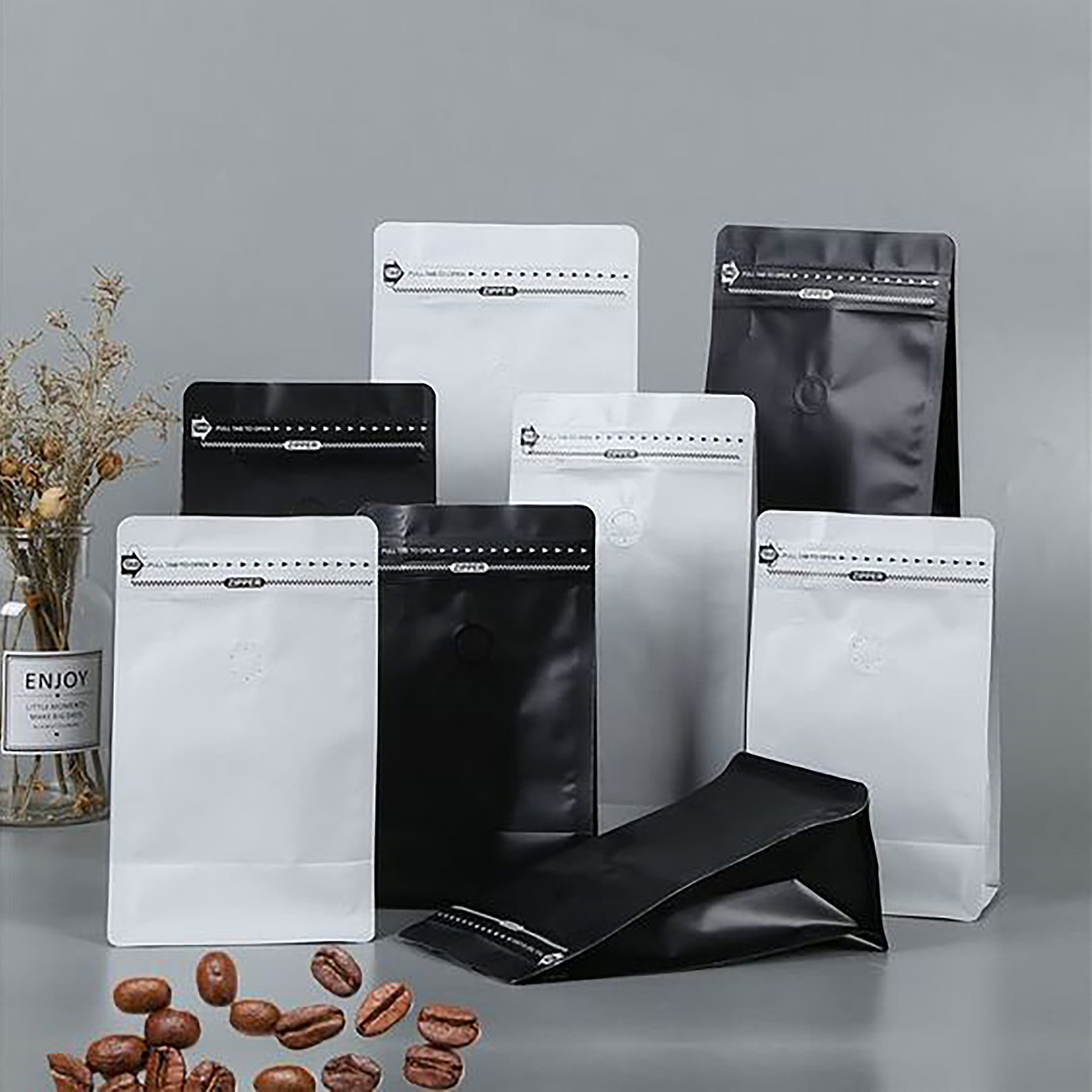 250g Matte White Coffee Box Bottom Bags with Valve, Pull-Tab Zipper, and Foil Lining - Premium Airtight Packaging