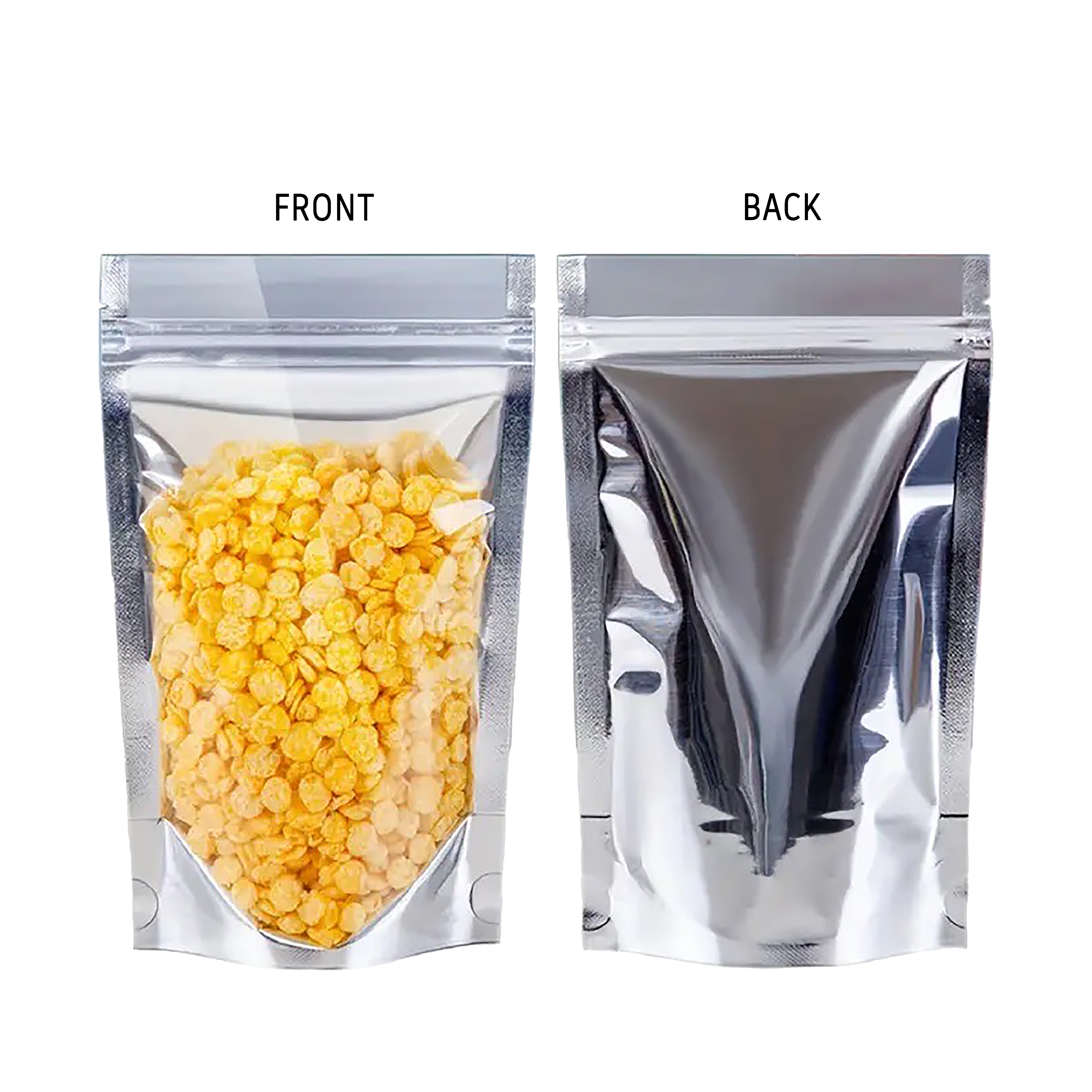 Clear/Silver Shiny Foil Lined Stand Up Pouches with Zipper